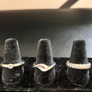 Mejuri Sterling Silver Ring set - Charlotte Slim, Wave, and Round gemstone